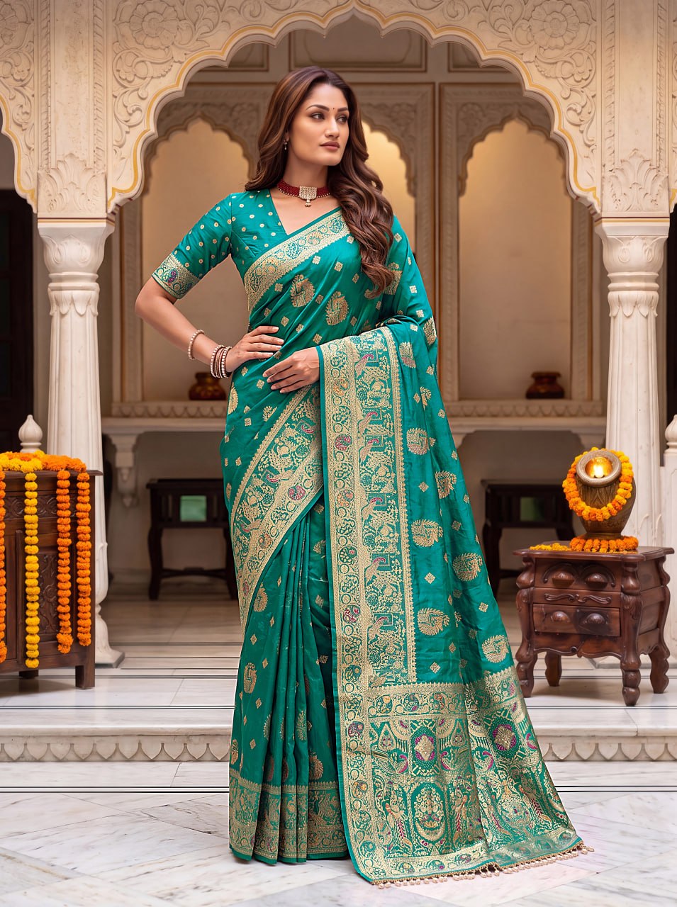 Pure Nylon Satin Saree with Zari Work