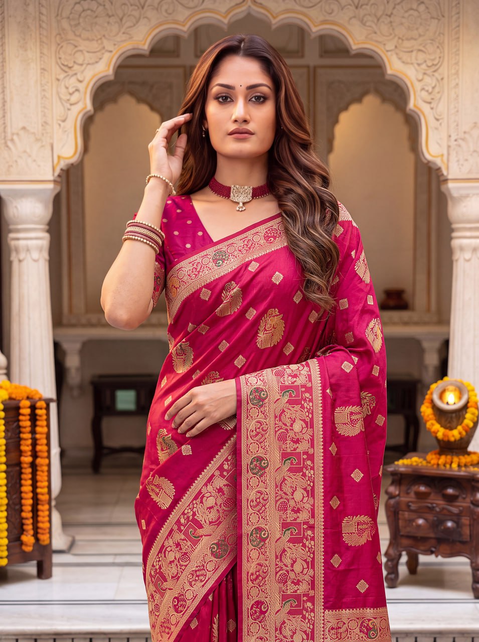 Pure Nylon Satin Saree with Zari Work