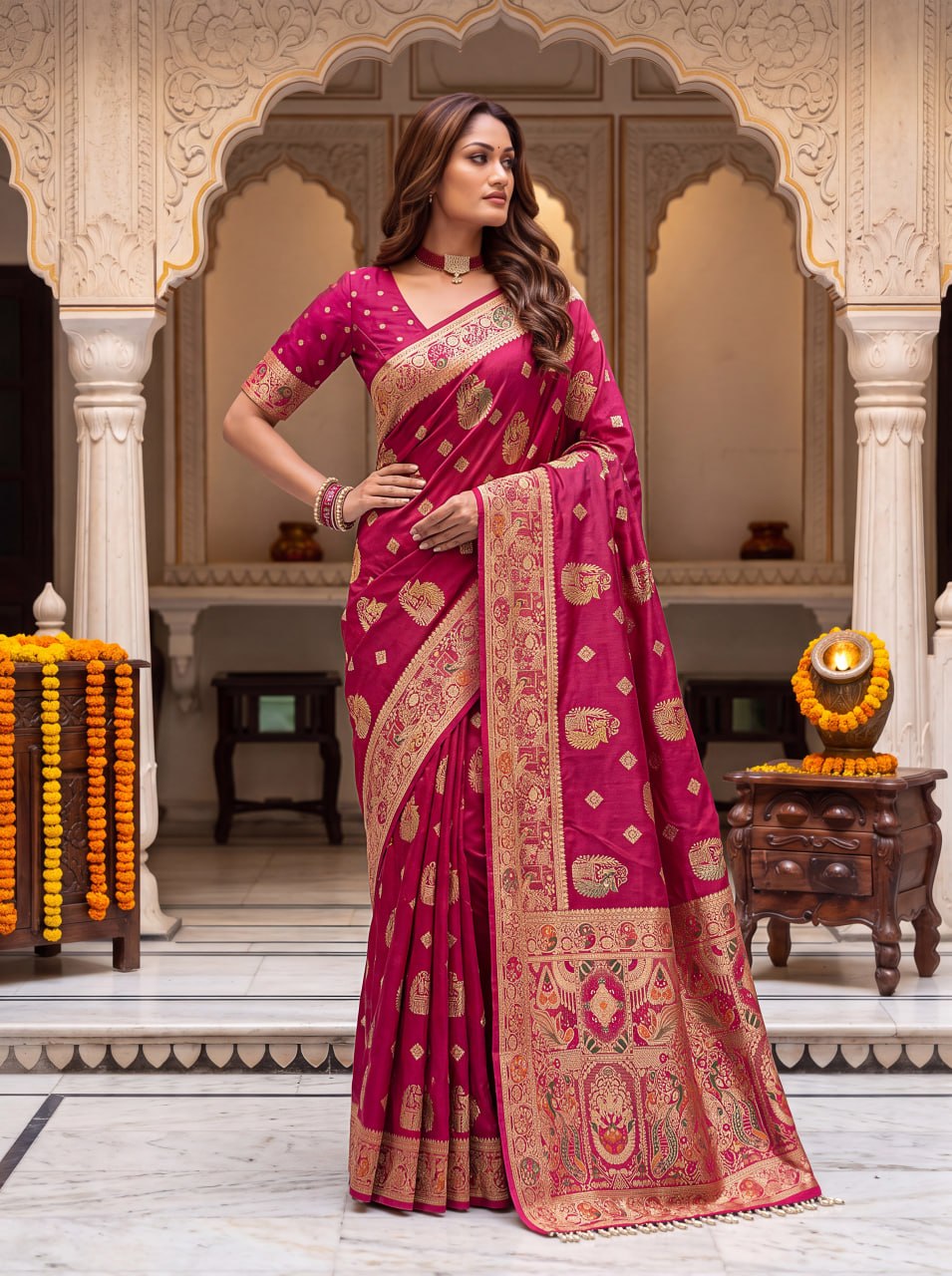 Pure Nylon Satin Saree with Zari Work