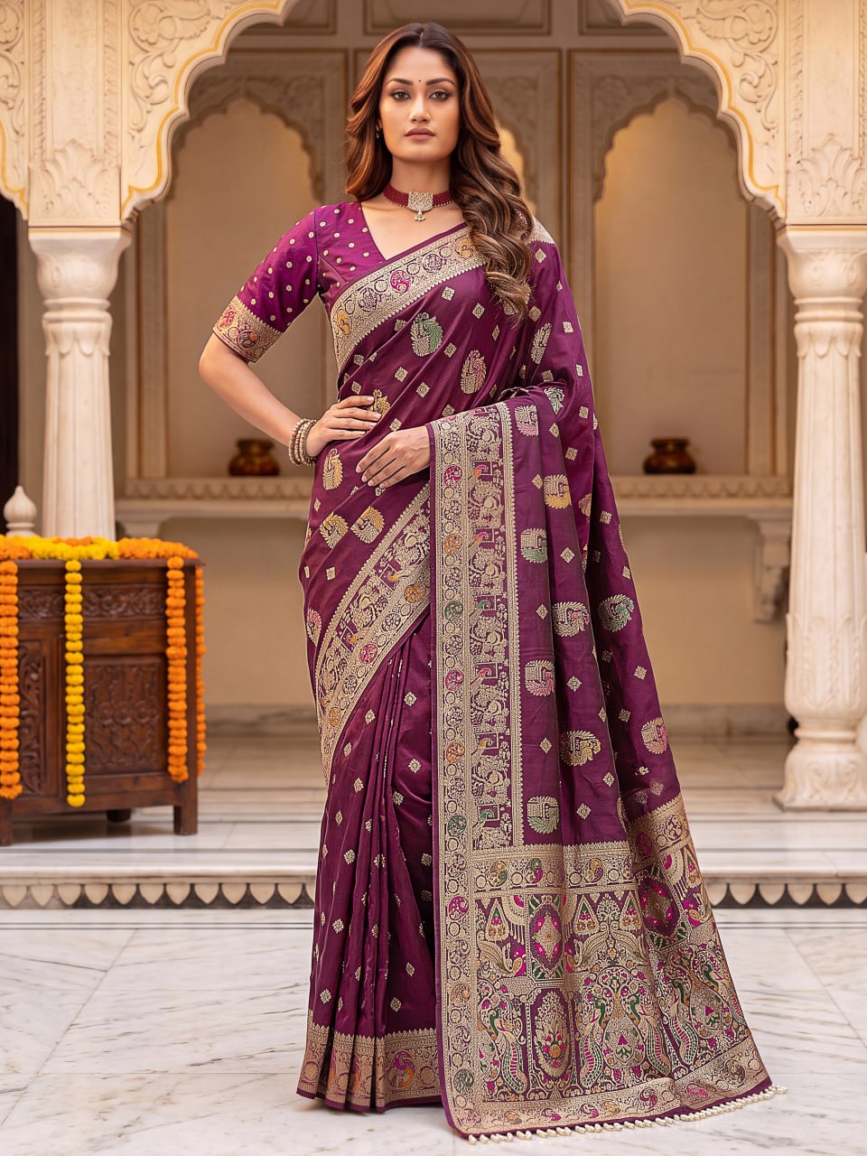 Pure Nylon Satin Saree with Zari Work
