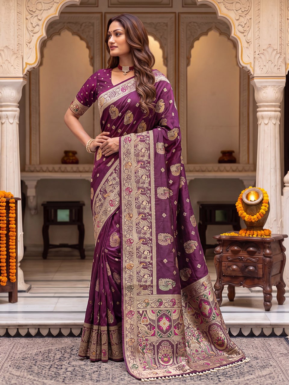 Pure Nylon Satin Saree with Zari Work