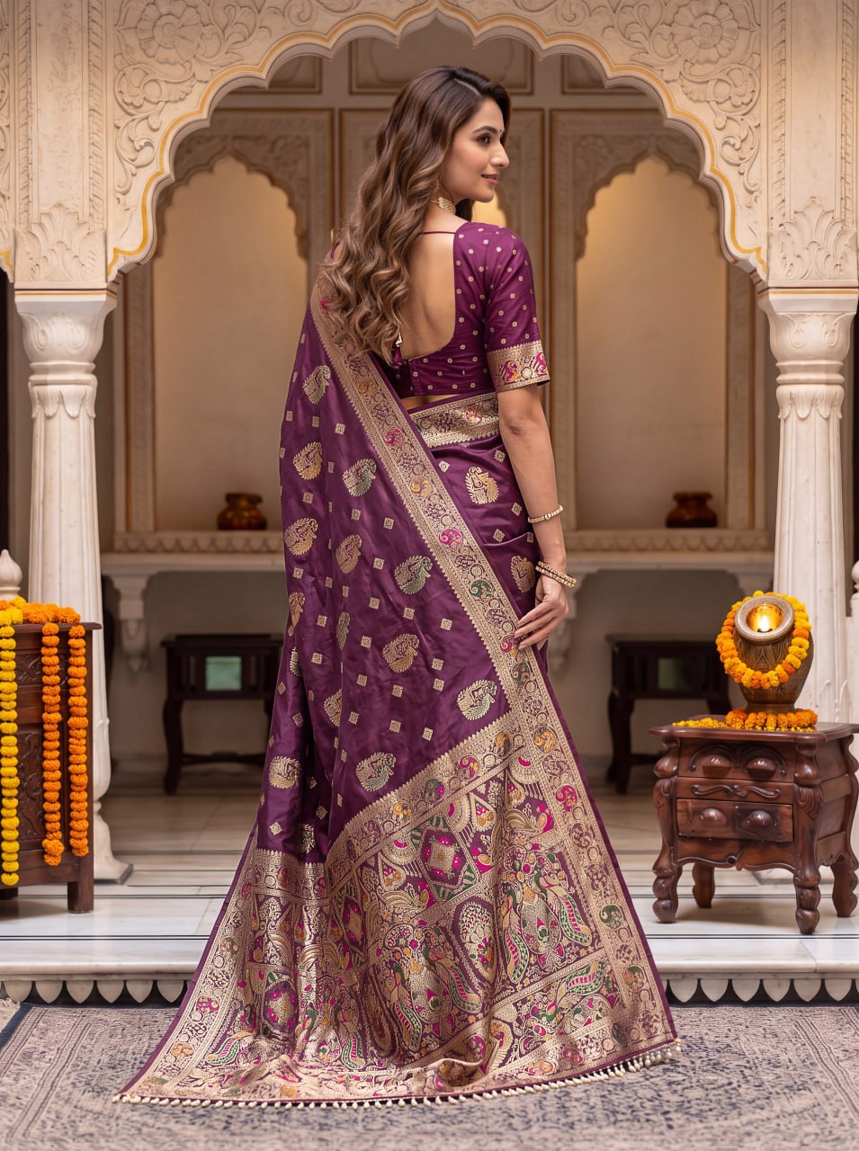 Pure Nylon Satin Saree with Zari Work