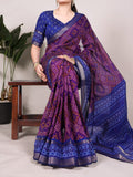 Purple Bandhej Print Chanderi Saree with Zari Weaving Work