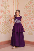 Purple Designer Faux Blooming Embroidered Gown with Bead Work & Canvas Patta