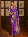 Purple Elegant Banarasi Silk Blend Saree with Unstitched Blouse Piece