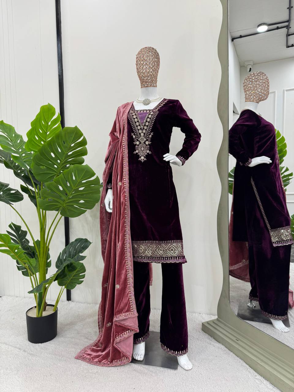 Purple Elegant Velvet Ensemble – Luxe Thread & Sequin Work