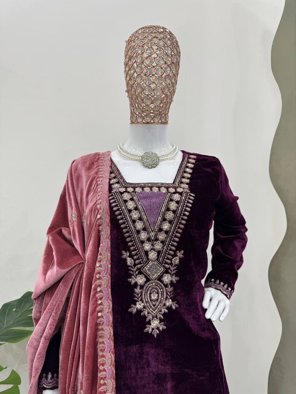 Purple Elegant Velvet Ensemble – Luxe Thread & Sequin Work