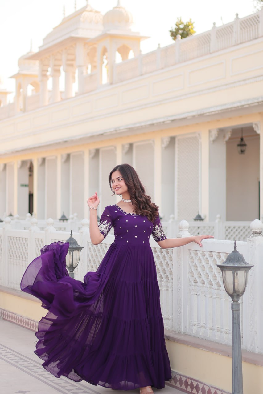 Purple Luxe Zari & Sequin Embroidered Gown