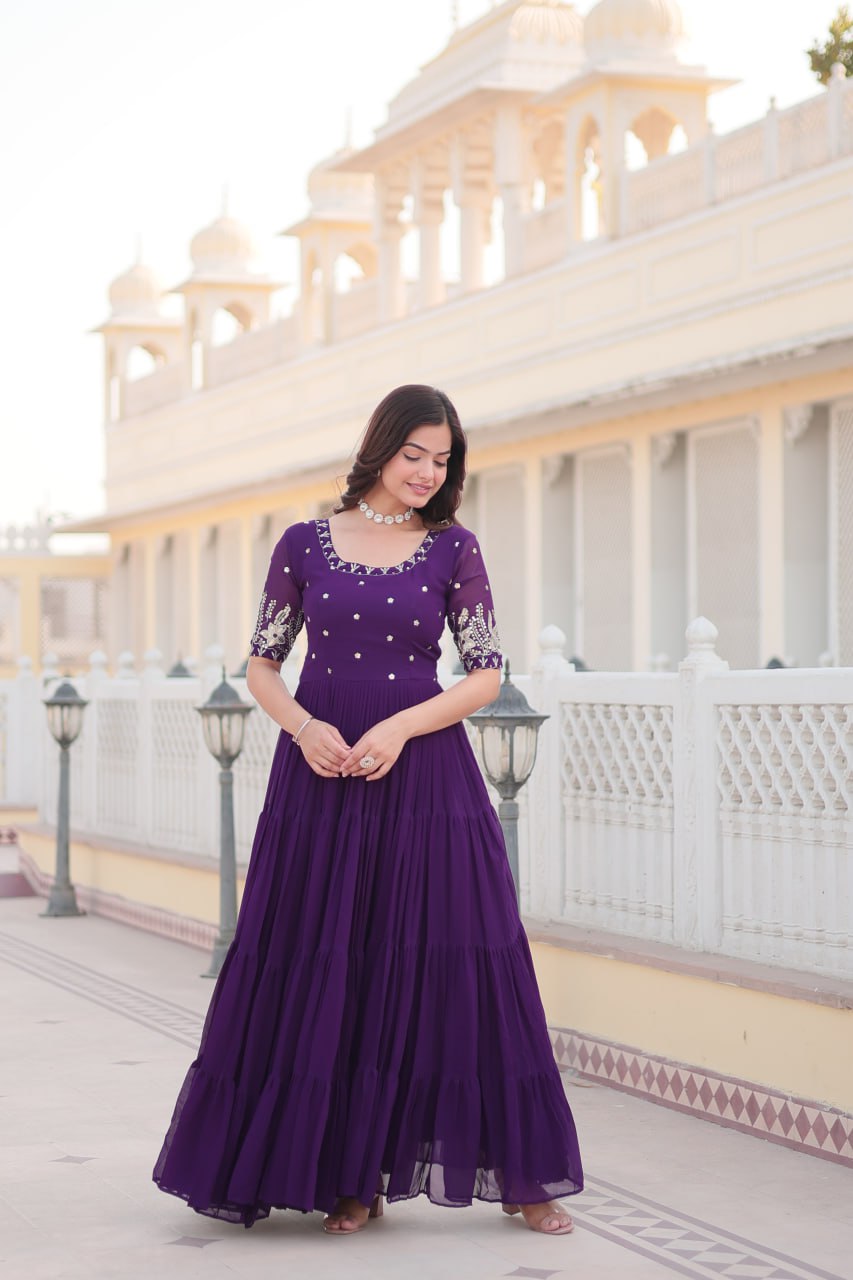 Purple Luxe Zari & Sequin Embroidered Gown