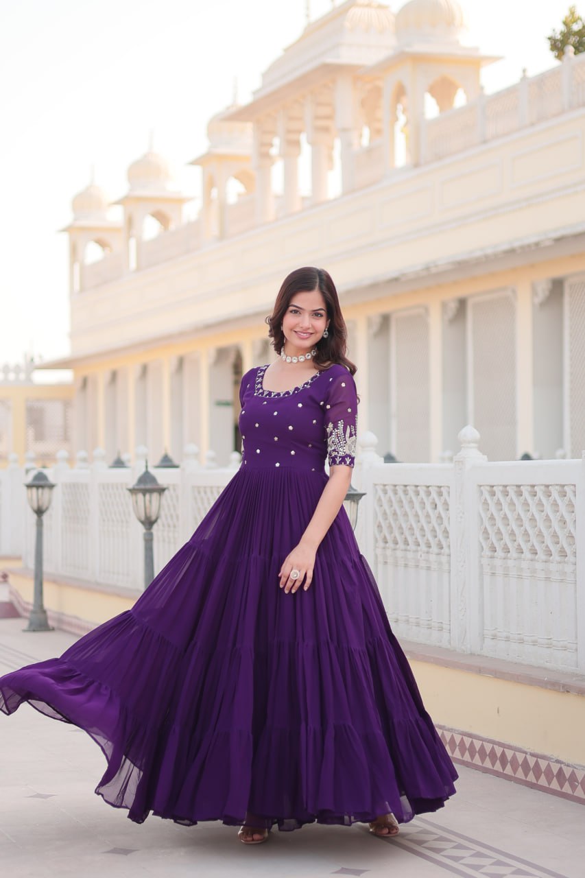 Purple Luxe Zari & Sequin Embroidered Gown
