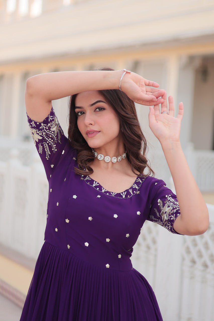 Purple Luxe Zari & Sequin Embroidered Gown