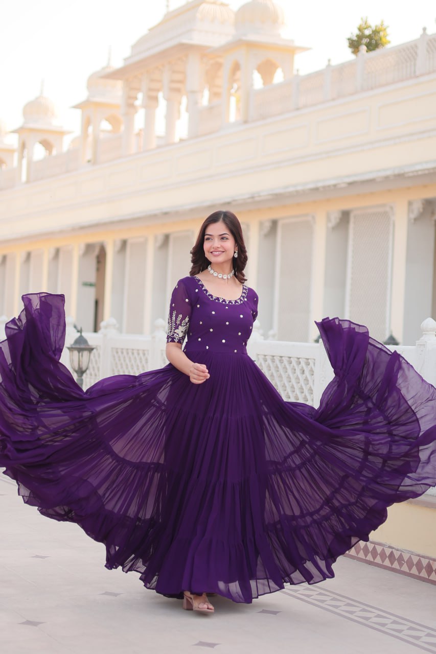 Purple Luxe Zari & Sequin Embroidered Gown