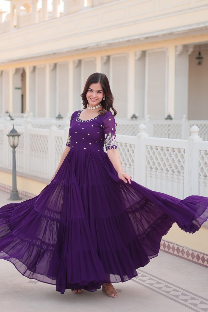Purple Luxe Zari & Sequin Embroidered Gown