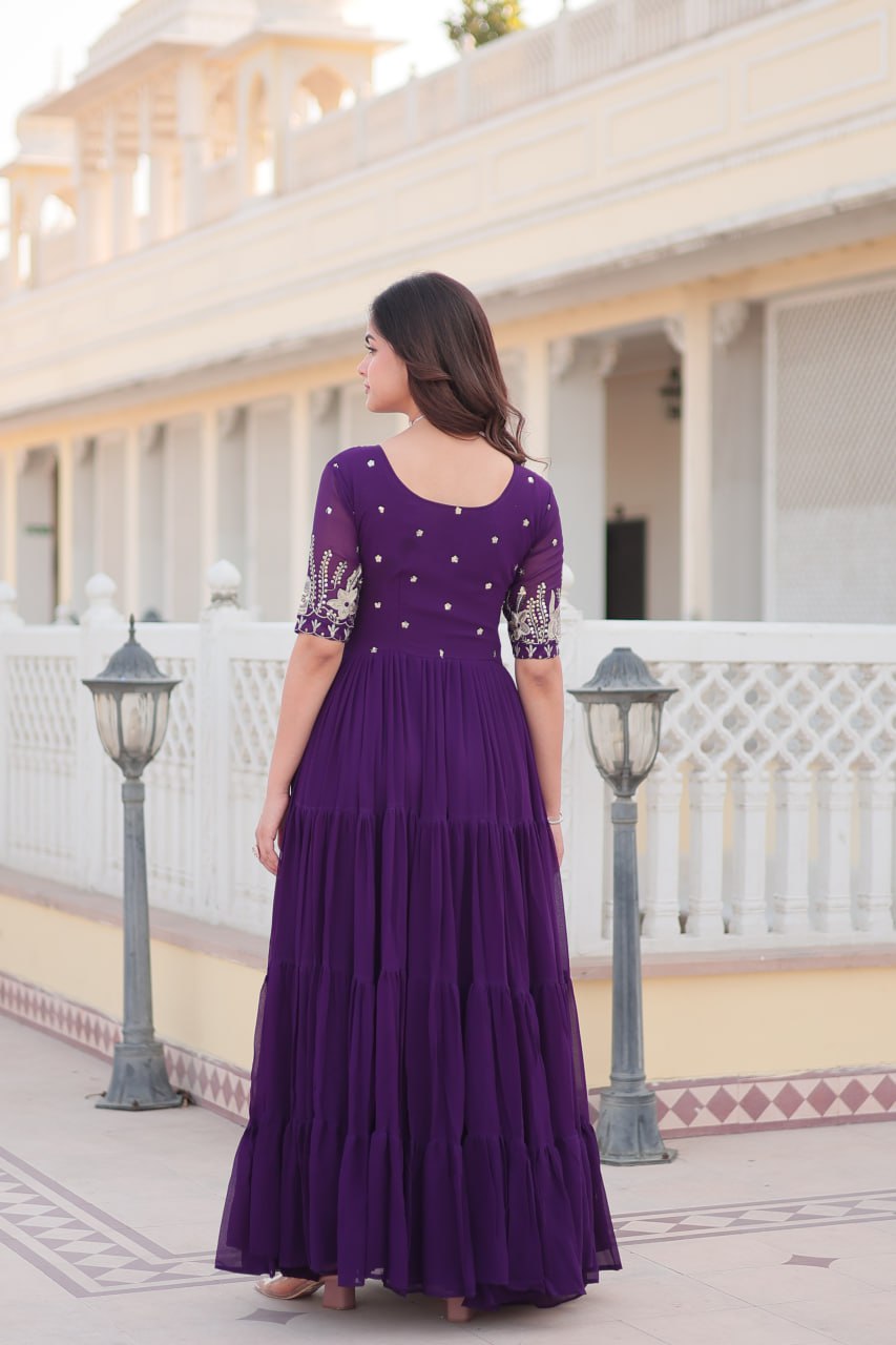 Purple Luxe Zari & Sequin Embroidered Gown