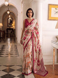 Rani Pink Tasar Silk Floral Print Saree