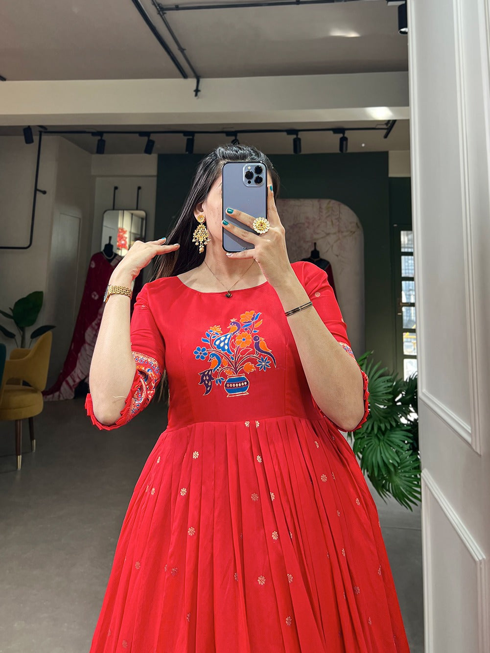 Red Color Banarasi Silk Pethani Gown