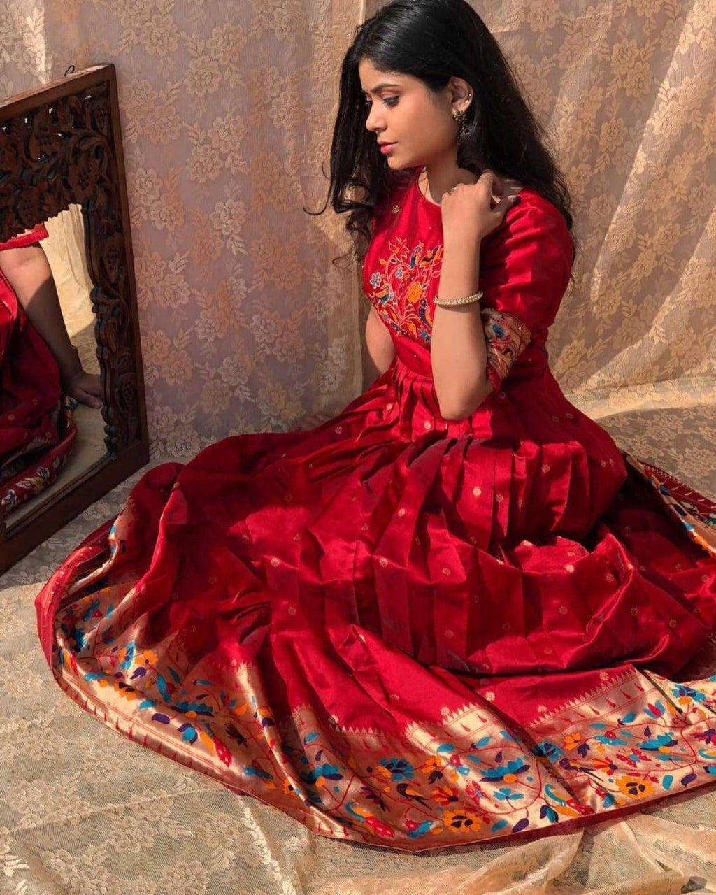 Red Color Banarasi Silk Pethani Gown