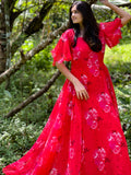 Red Color Digital Printed Georgette Gown