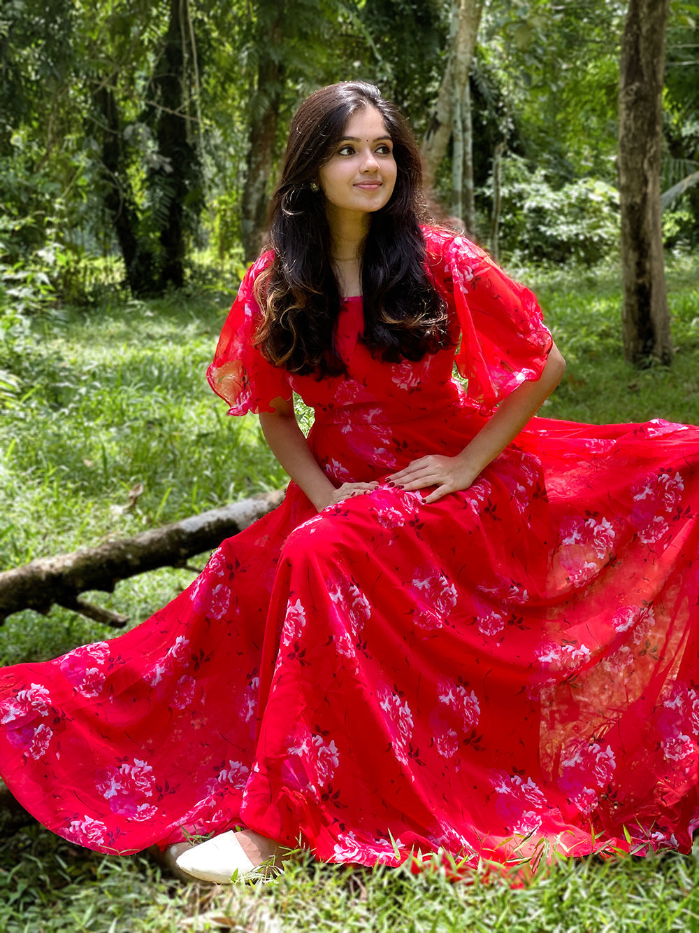 Red Color Digital Printed Georgette Gown