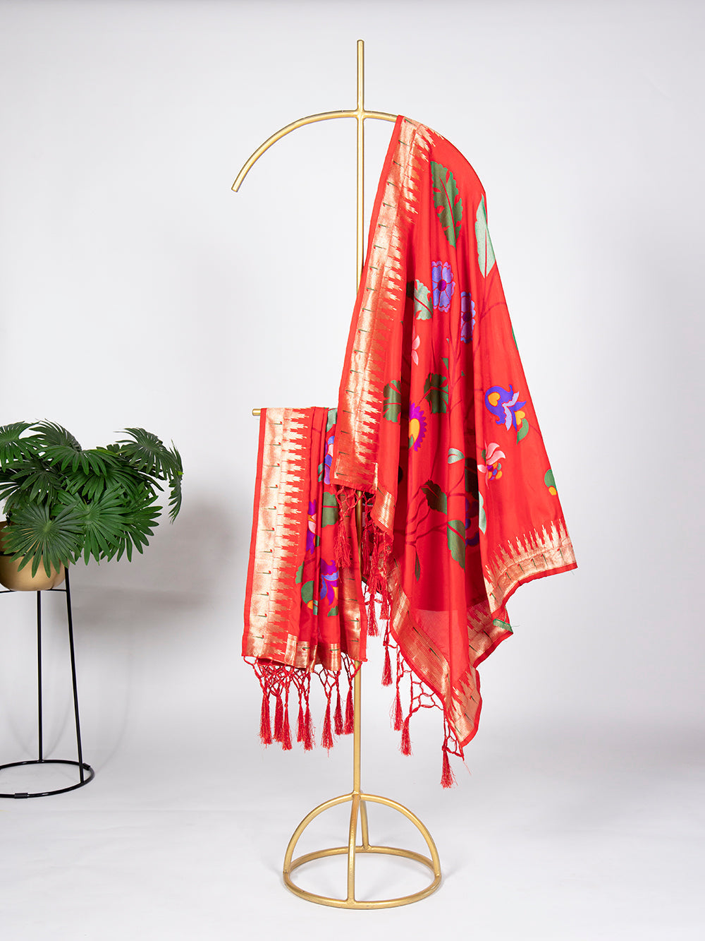 Red Color Zari Weaving Work Jacquard Paithani Dupatta