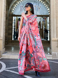 Red Digital Print Saree in Satin Silk Blend – Party & Wedding Wear