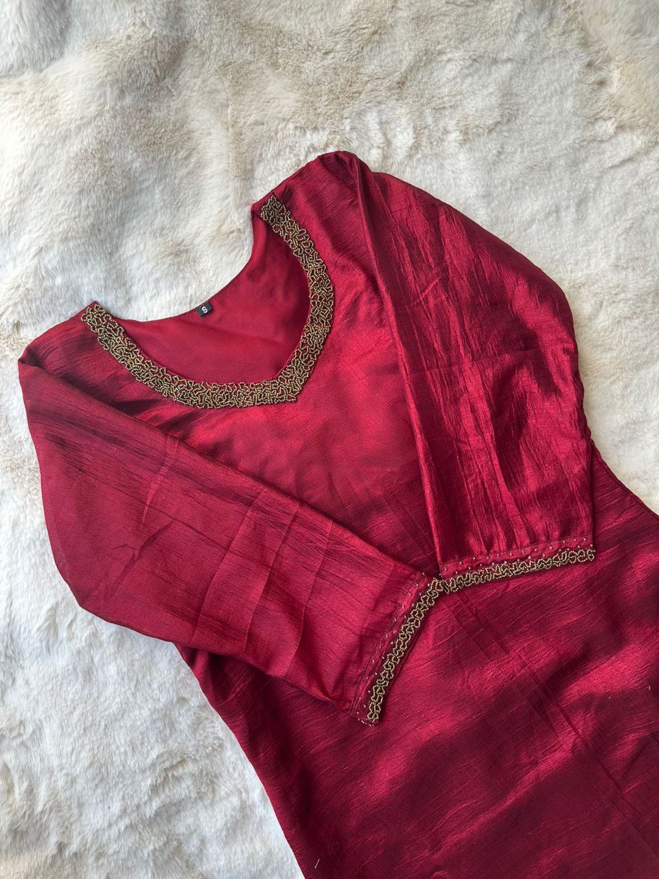 Red Pure Lectoss Kurti Hand Embroidered with Elegance