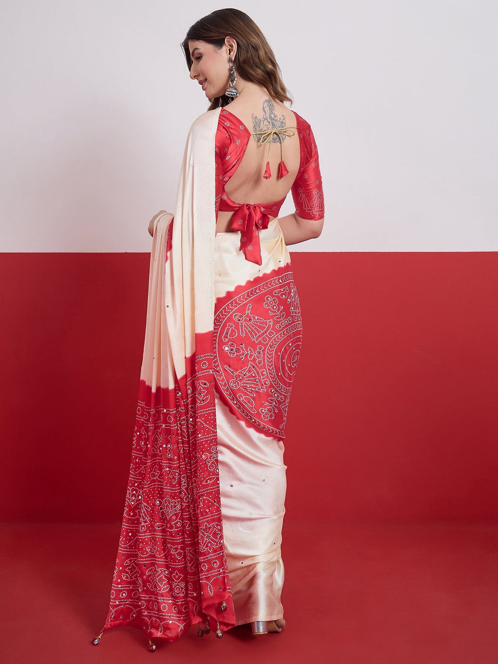 Ruhika Mirror Work Semi Modal Saree for Wedding & Party Wear