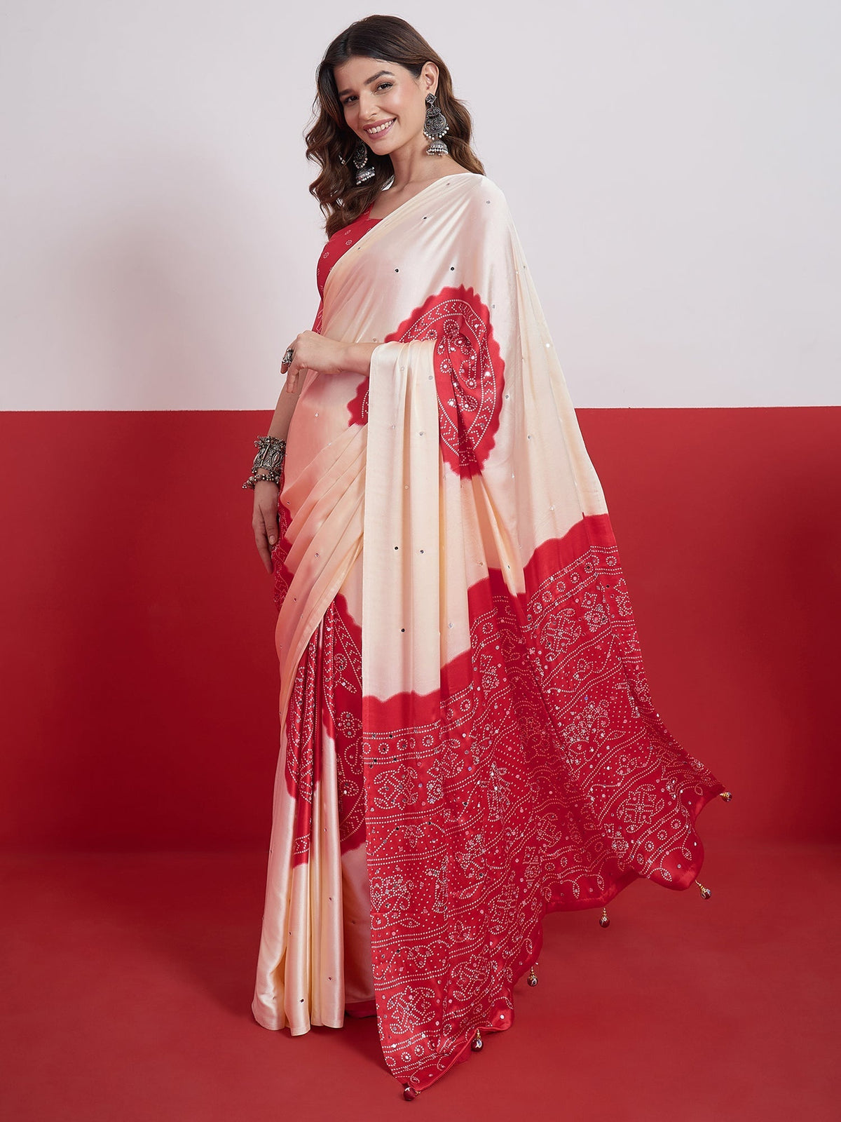 Ruhika Mirror Work Semi Modal Saree for Wedding & Party Wear