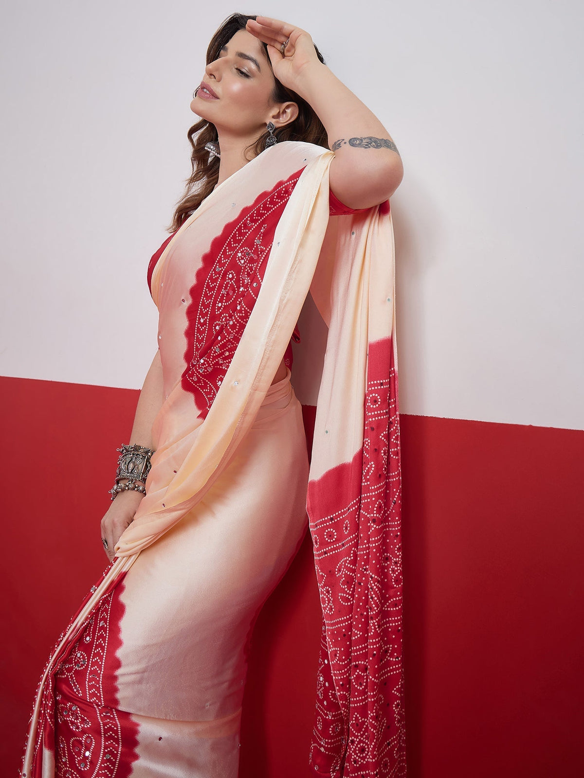 Ruhika Mirror Work Semi Modal Saree for Wedding & Party Wear