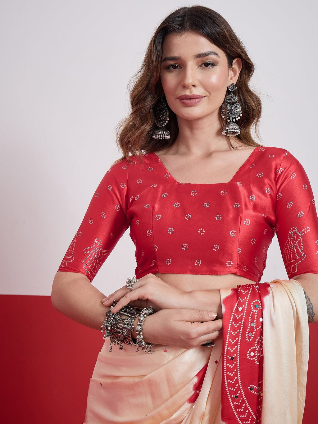 Ruhika Mirror Work Semi Modal Saree for Wedding & Party Wear