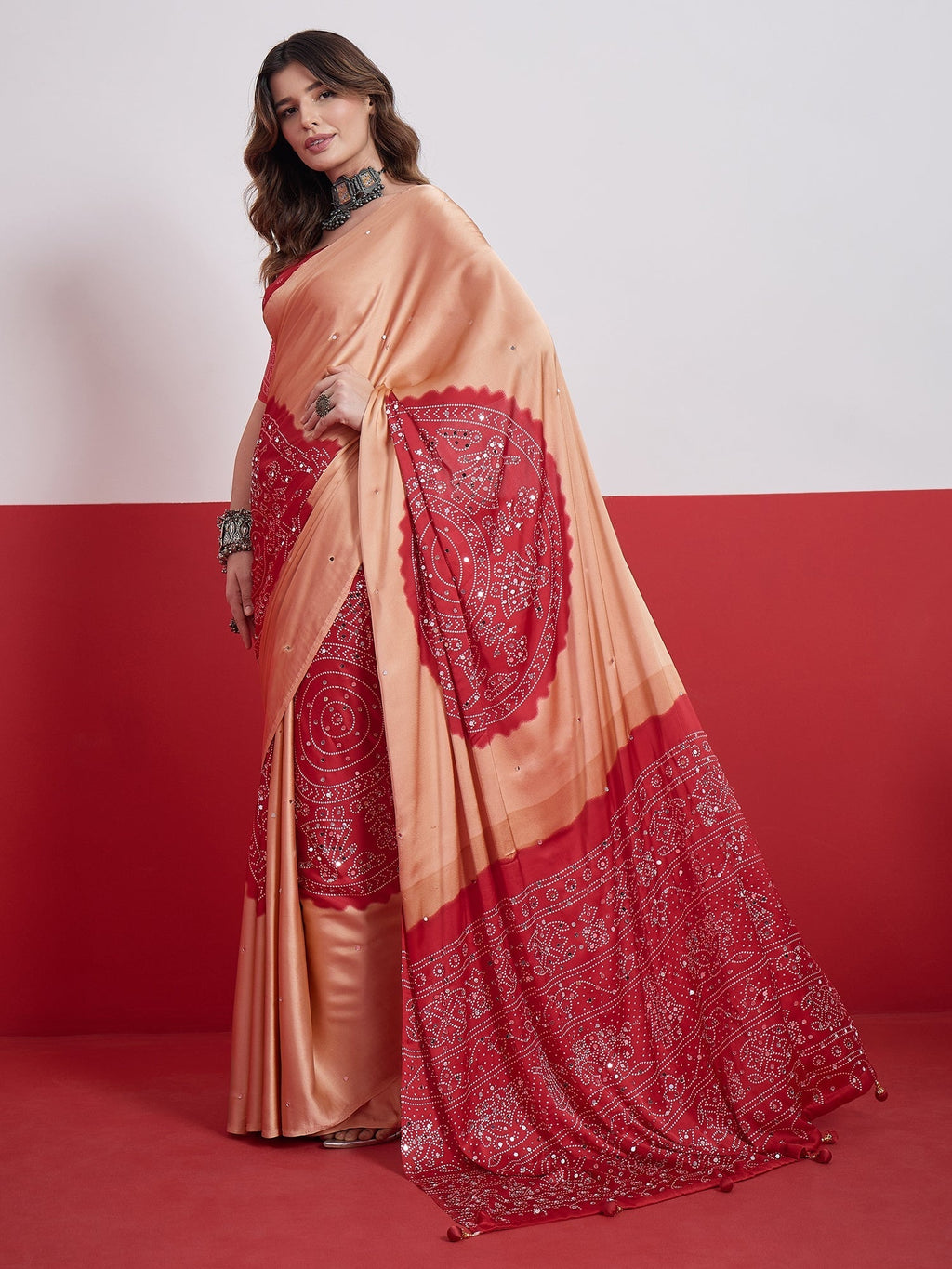 Ruhika Mirror Work Semi Modal Saree for Wedding & Party Wear