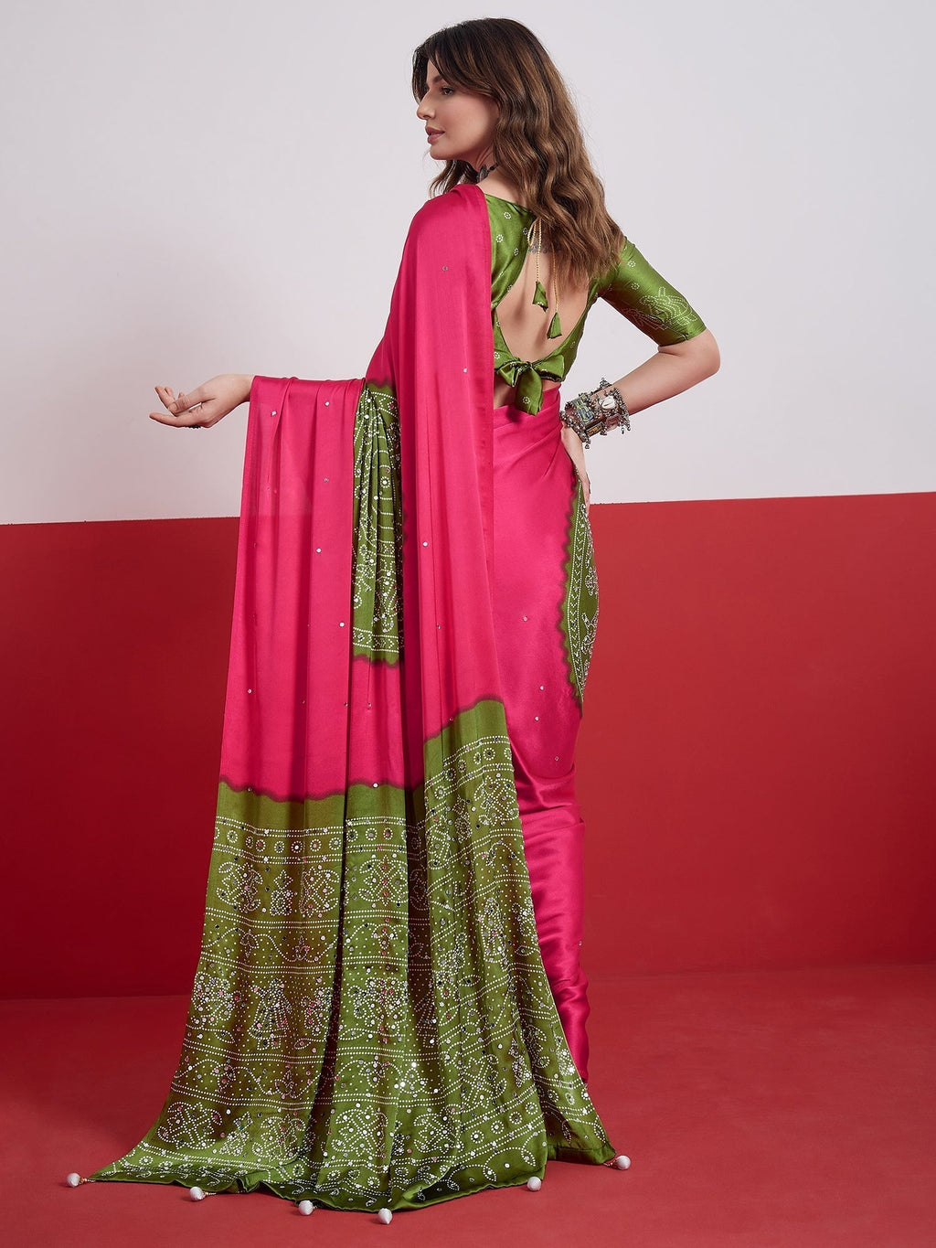 Ruhika Mirror Work Semi Modal Saree for Wedding & Party Wear