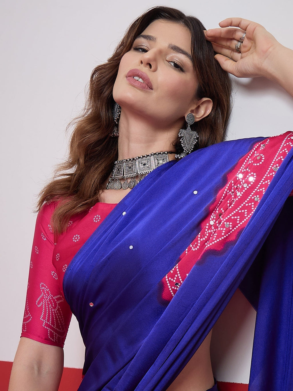 Ruhika Mirror Work Semi Modal Saree for Wedding & Party Wear