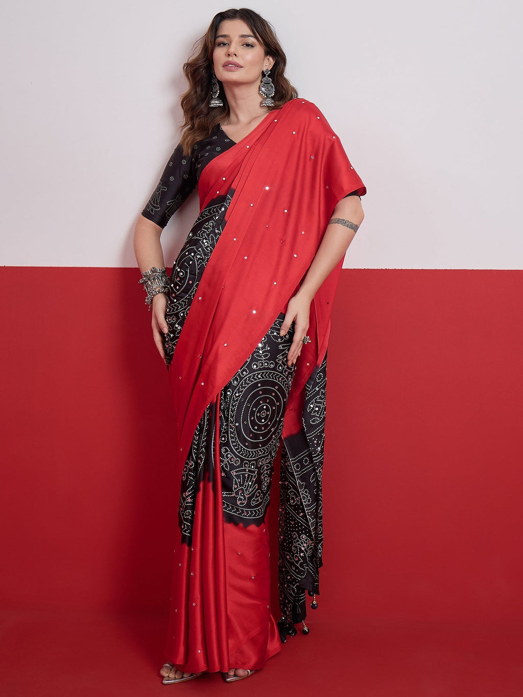 Ruhika Mirror Work Semi Modal Saree for Wedding & Party Wear