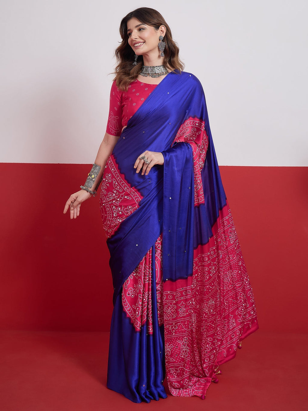 Ruhika Mirror Work Semi Modal Saree for Wedding & Party Wear