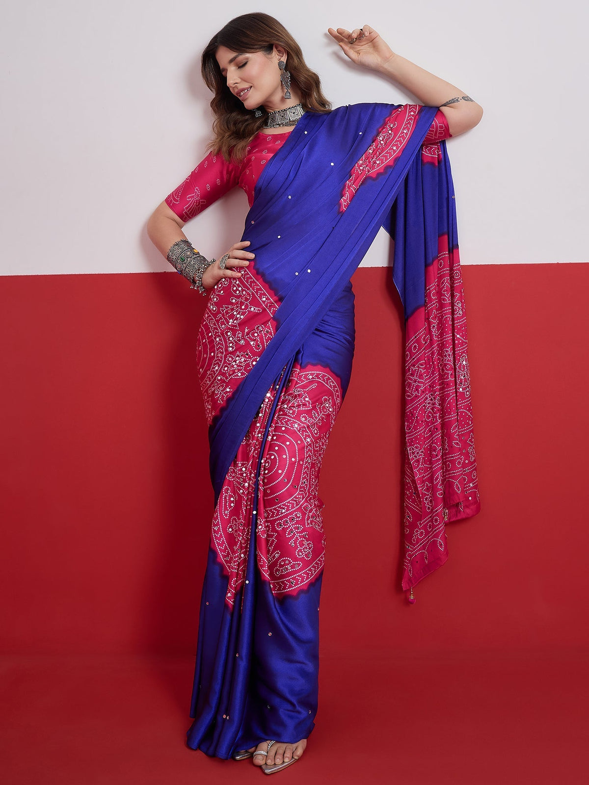 Ruhika Mirror Work Semi Modal Saree for Wedding & Party Wear