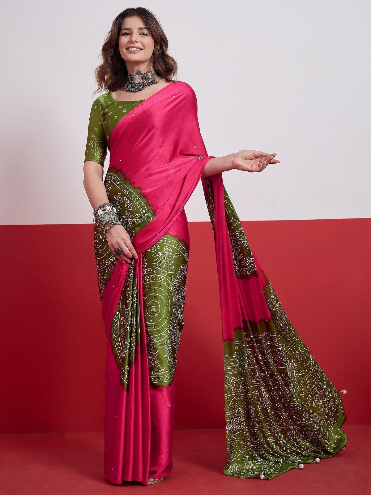 Ruhika Mirror Work Semi Modal Saree for Wedding & Party Wear