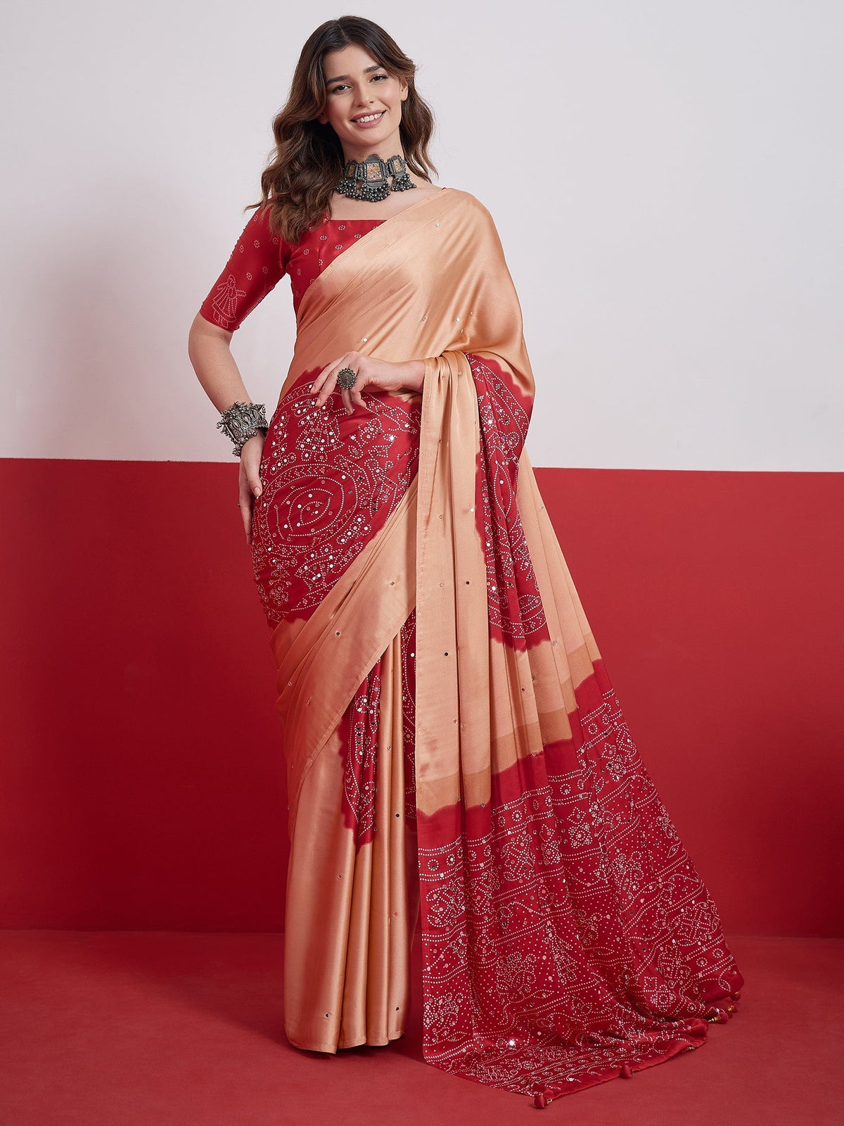 Ruhika Mirror Work Semi Modal Saree for Wedding & Party Wear