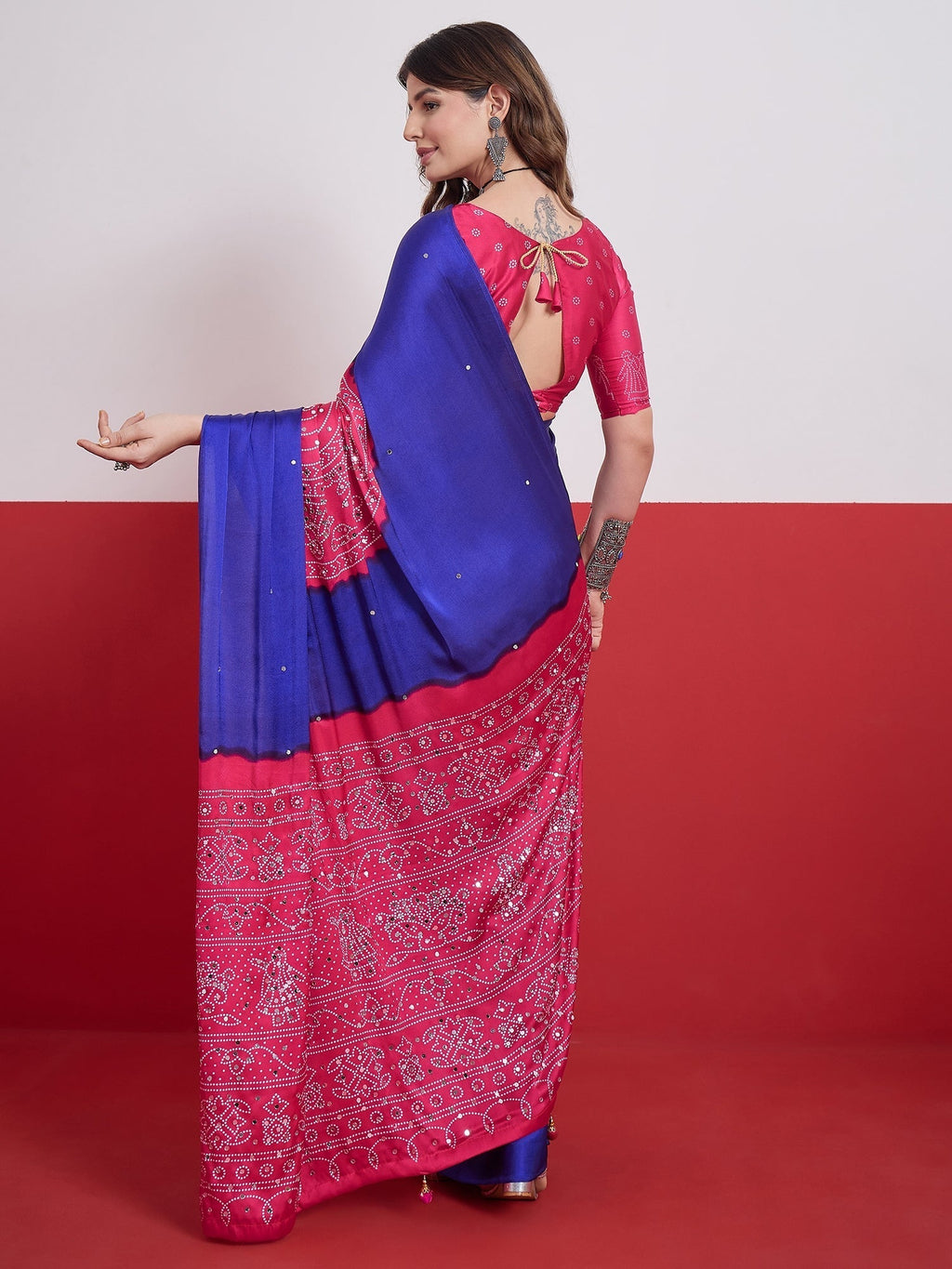 Ruhika Mirror Work Semi Modal Saree for Wedding & Party Wear