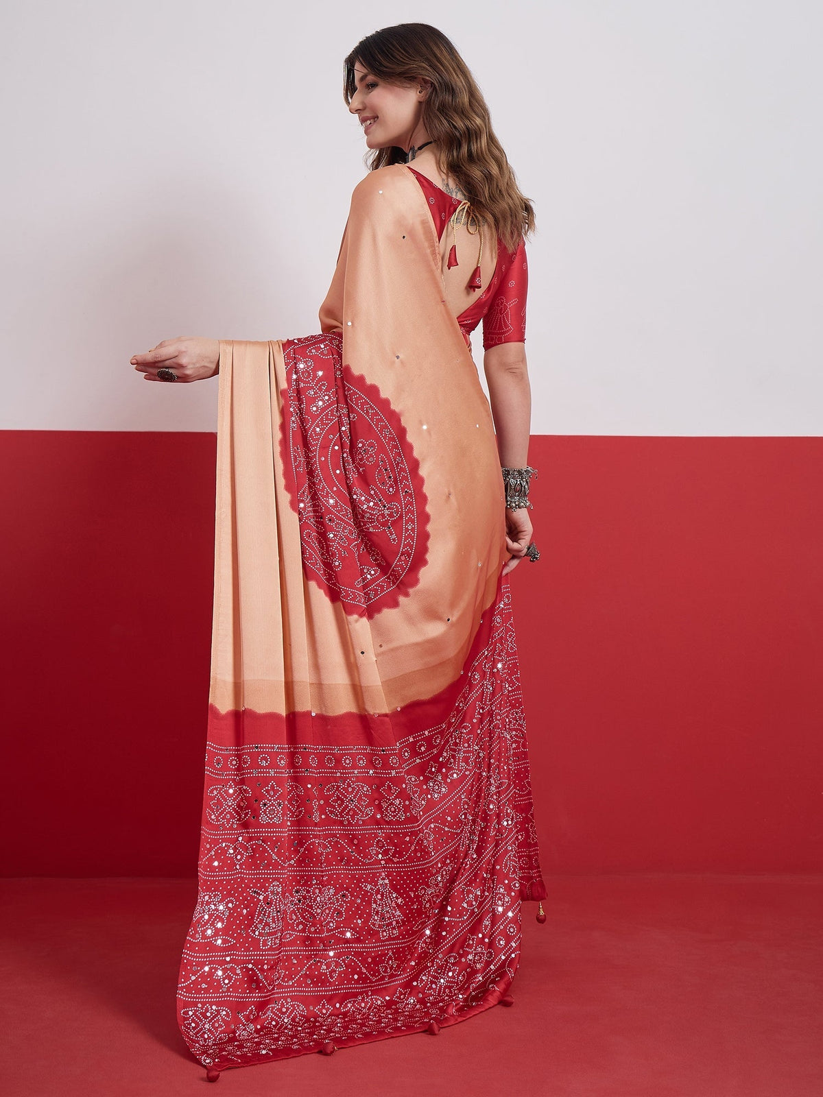 Ruhika Mirror Work Semi Modal Saree for Wedding & Party Wear