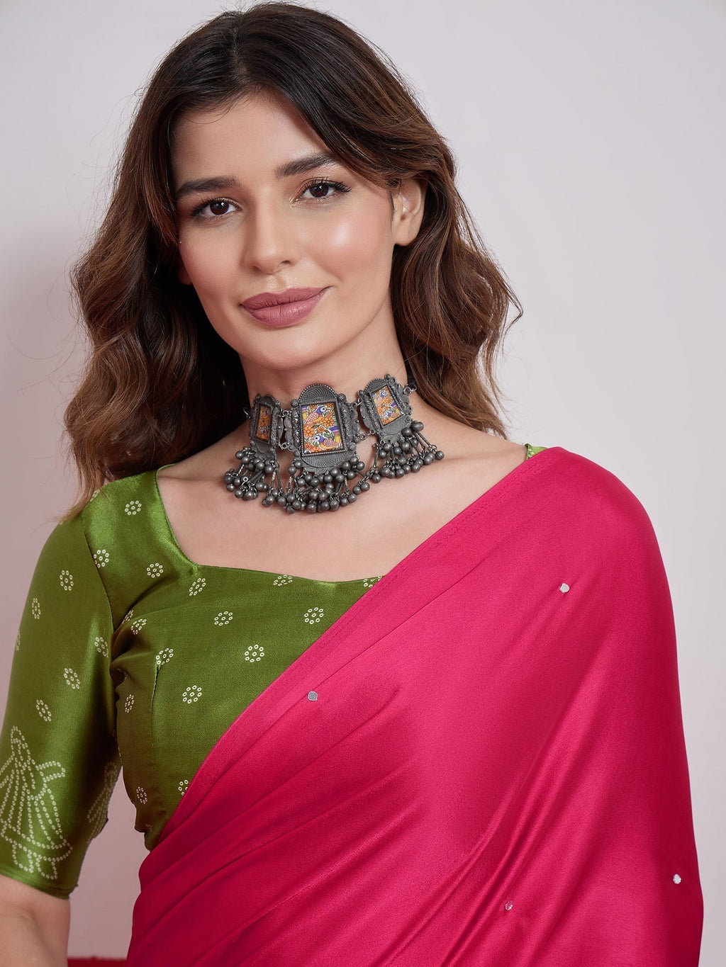 Ruhika Mirror Work Semi Modal Saree for Wedding & Party Wear