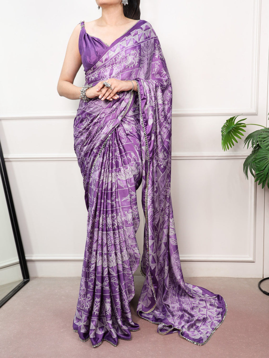 Satin Silk Saree with Mirror Lace Border