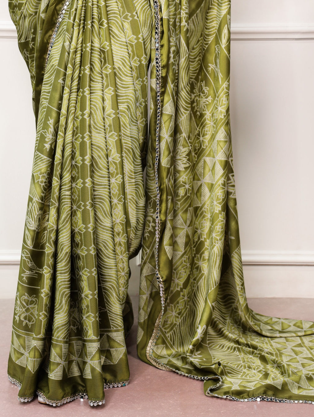 Satin Silk Saree with Mirror Lace Border