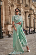 Sea Green Traditional Woven Satin Silk Blend Saree with Blouse Piece – Festive & Partywear