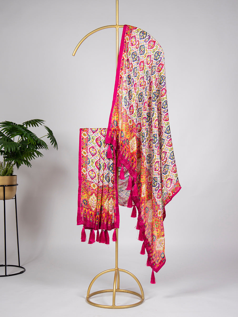 White Color Sequins And Thread Embroidery Work Pure Chiffon Silk Dupatta