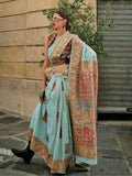 Sky Blue Elegant Banarasi Silk Blend Woven Saree with Unstitched Blouse Piece