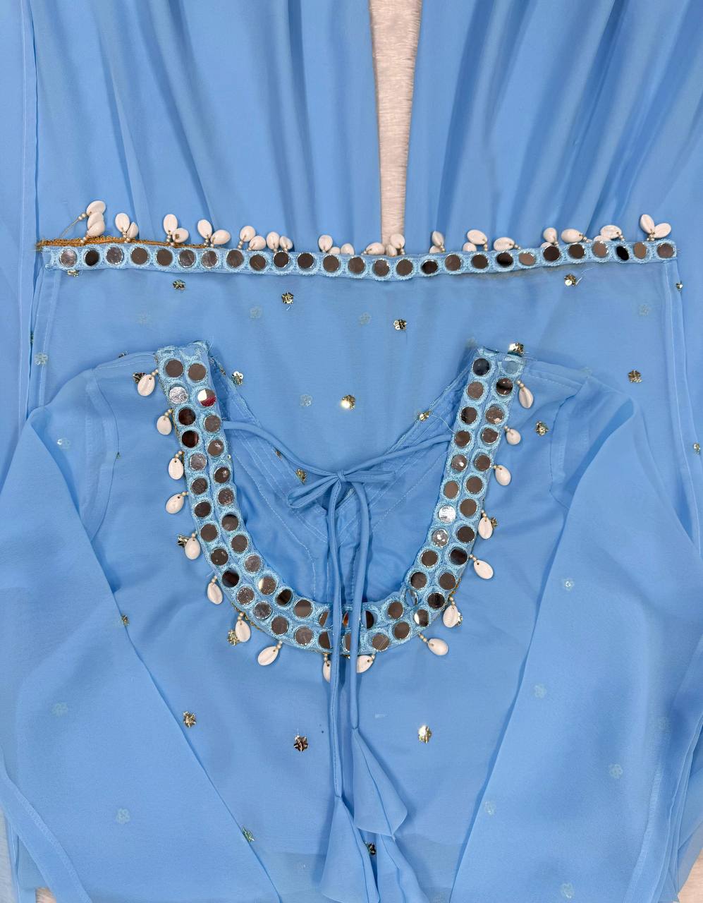 Sky Blue Elegant Mirror Work Georgette Suit Set