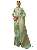 Sky Blue Graceful Banarasi Silk Blend Saree with Unstitched Blouse Piece