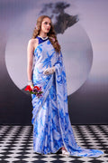 Sky Blue Silk Saree Pearl Border