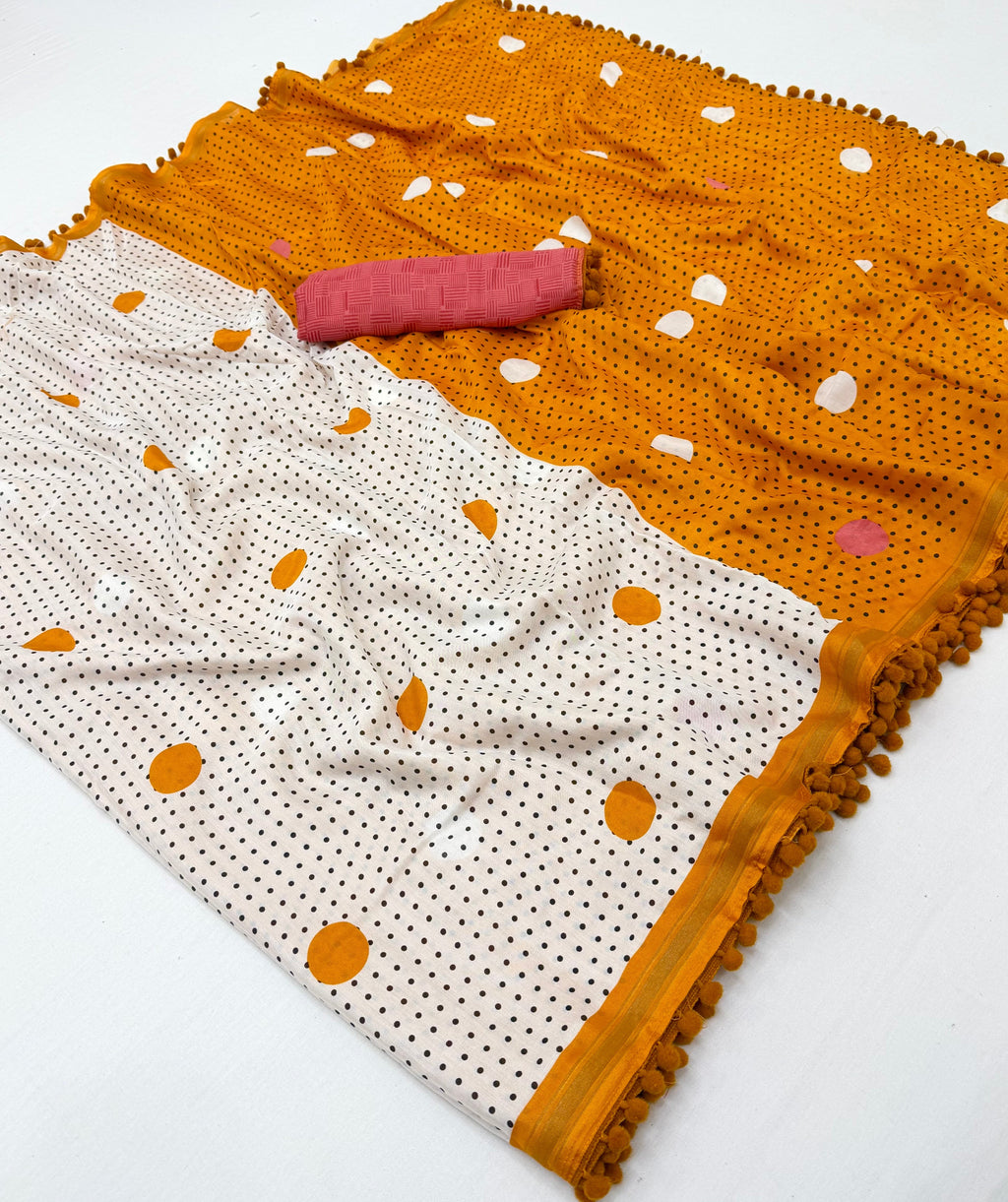 Sunlit Marigold Yellow Mul Cotton Saree